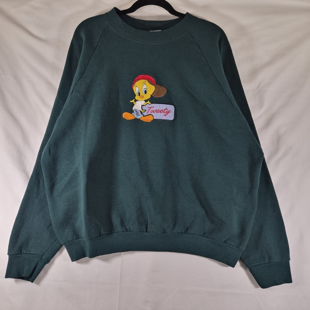 Vintage‎ 1997 Looney Tunes Tweety Bird Sweatshirt Green Crewneck USA Made 2X